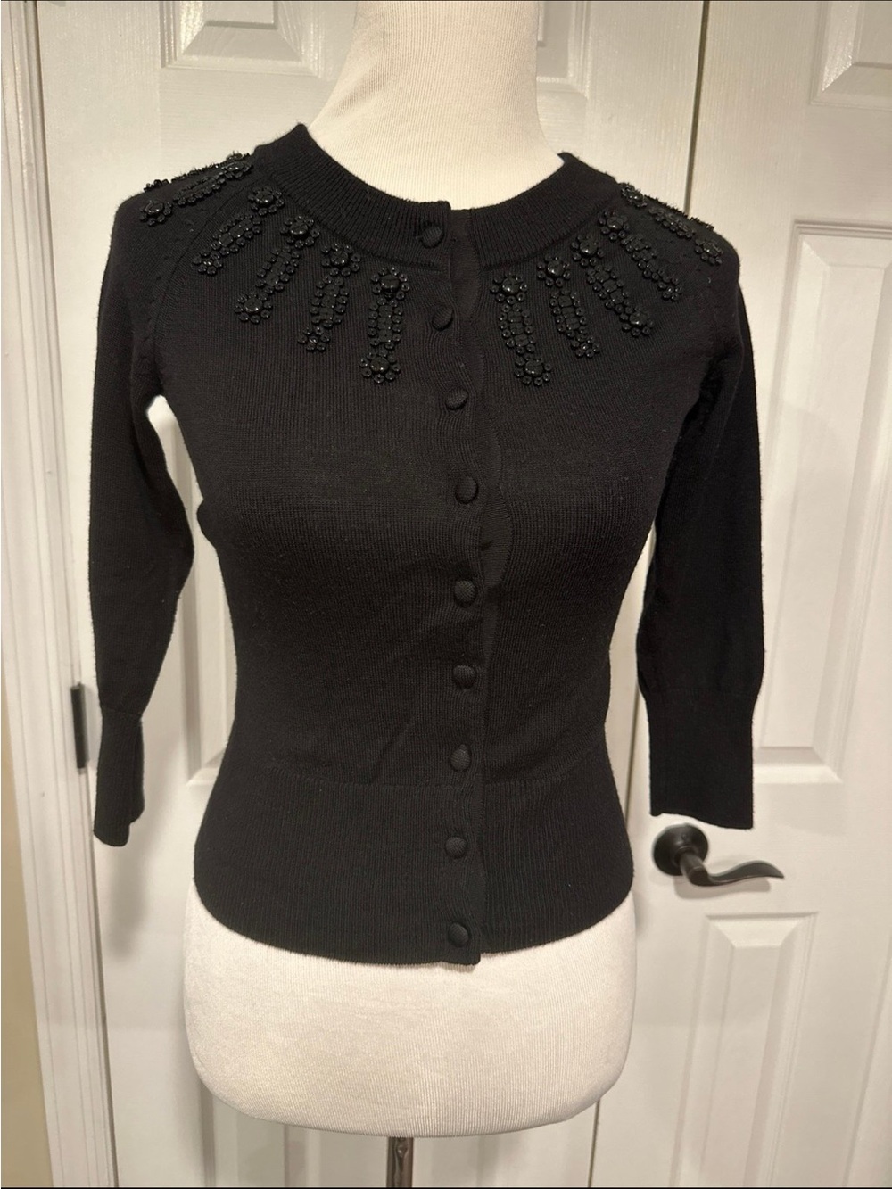 Banana Republic Black Beaded Button-Front Cardigan XS MERINO Wool